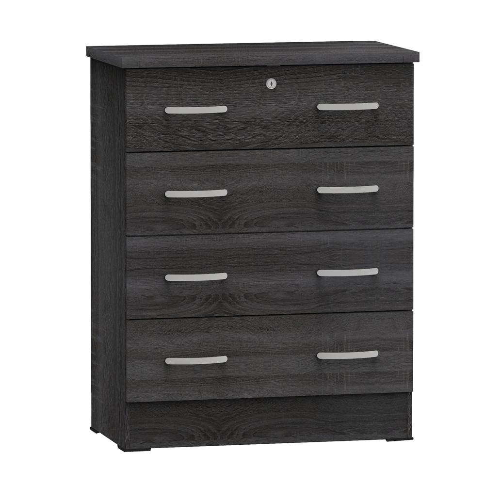 Better Home Products Cindy 4 Drawer Chest Wooden Dresser with Lock in Oak. Picture 1