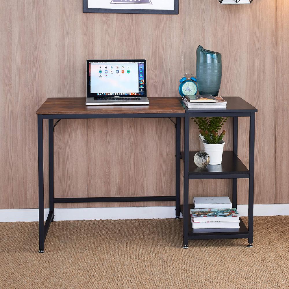 Better Home Products Howdy Home Office 47 Inch Computer Desk with Shelves Brown. Picture 2