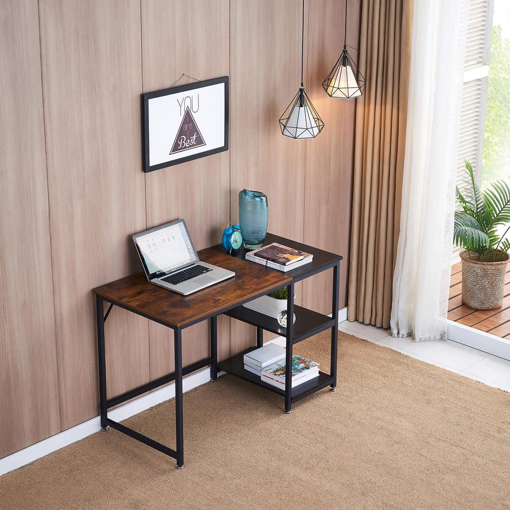 Better Home Products Howdy Home Office 47 Inch Computer Desk with Shelves Brown. Picture 4