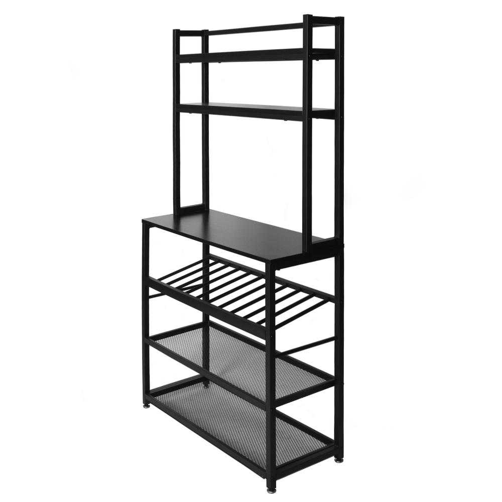 Better Home Products 6 Tier Metal Kitchen Baker's Rack with Wine Rack in Black. Picture 4