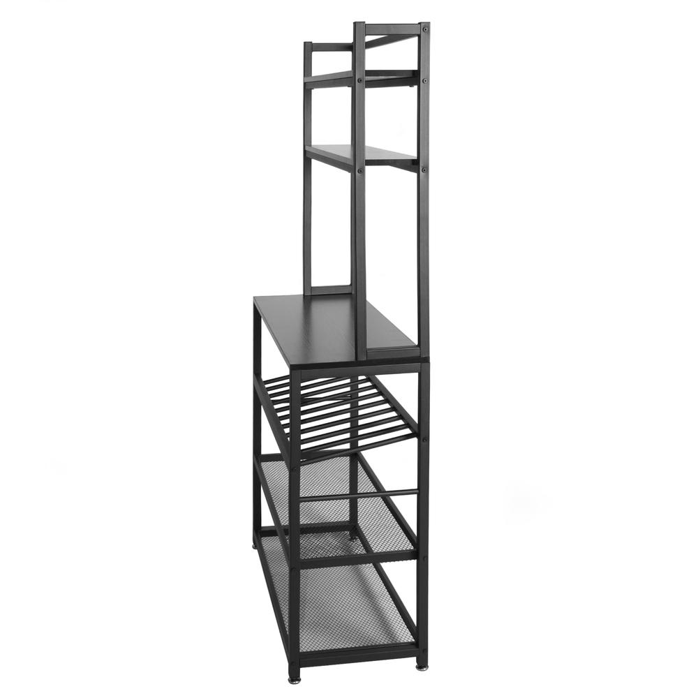 Better Home Products 6 Tier Metal Kitchen Baker's Rack with Wine Rack in Black. Picture 5