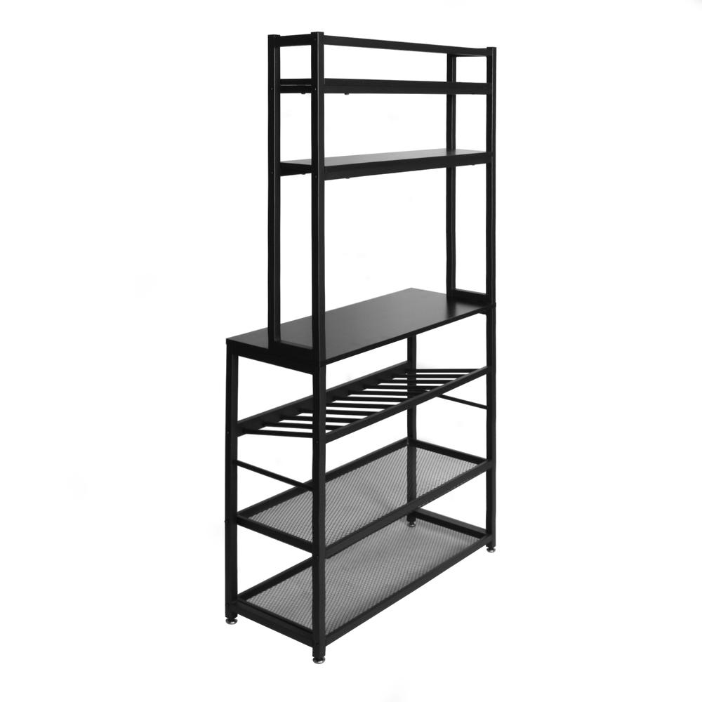 Better Home Products 6 Tier Metal Kitchen Baker's Rack with Wine Rack in Black. Picture 6