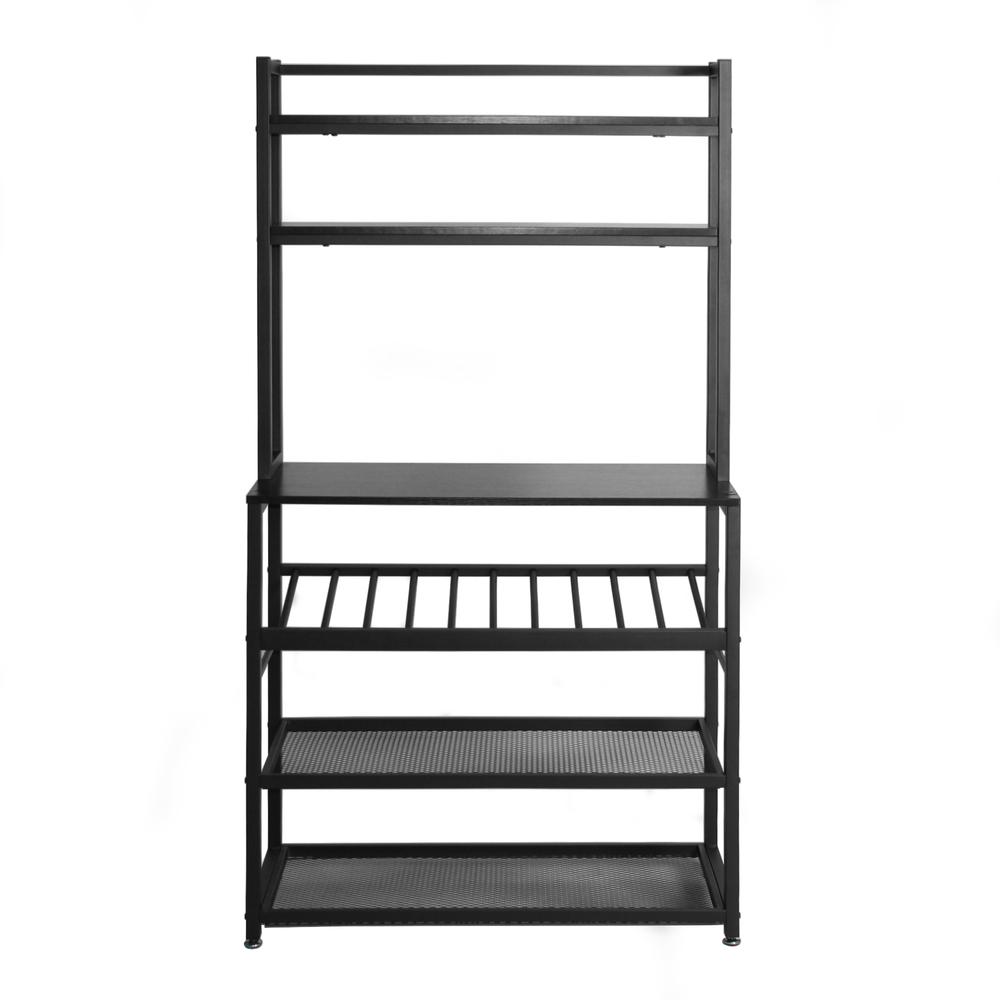 Better Home Products 6 Tier Metal Kitchen Baker's Rack with Wine Rack in Black. Picture 7