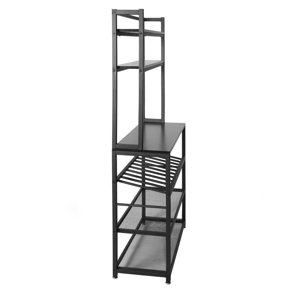 Better Home Products 6 Tier Metal Kitchen Baker's Rack with Wine Rack in Black. Picture 8