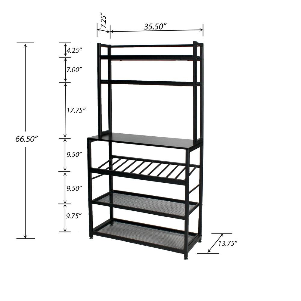 Better Home Products 6 Tier Metal Kitchen Baker's Rack with Wine Rack in Black. Picture 9