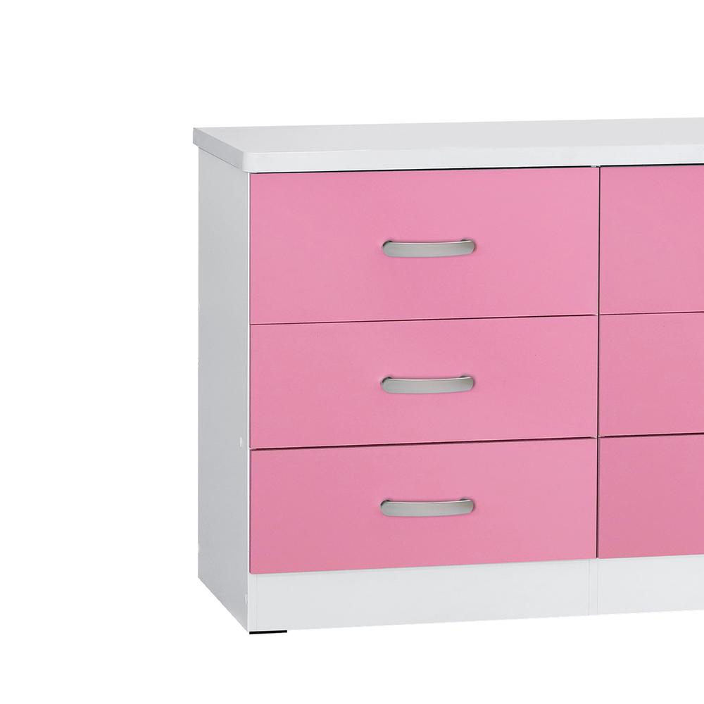 Better Home Products DD & PAM 6 Drawer Engineered Wood Dresser in White and Pink. Picture 3