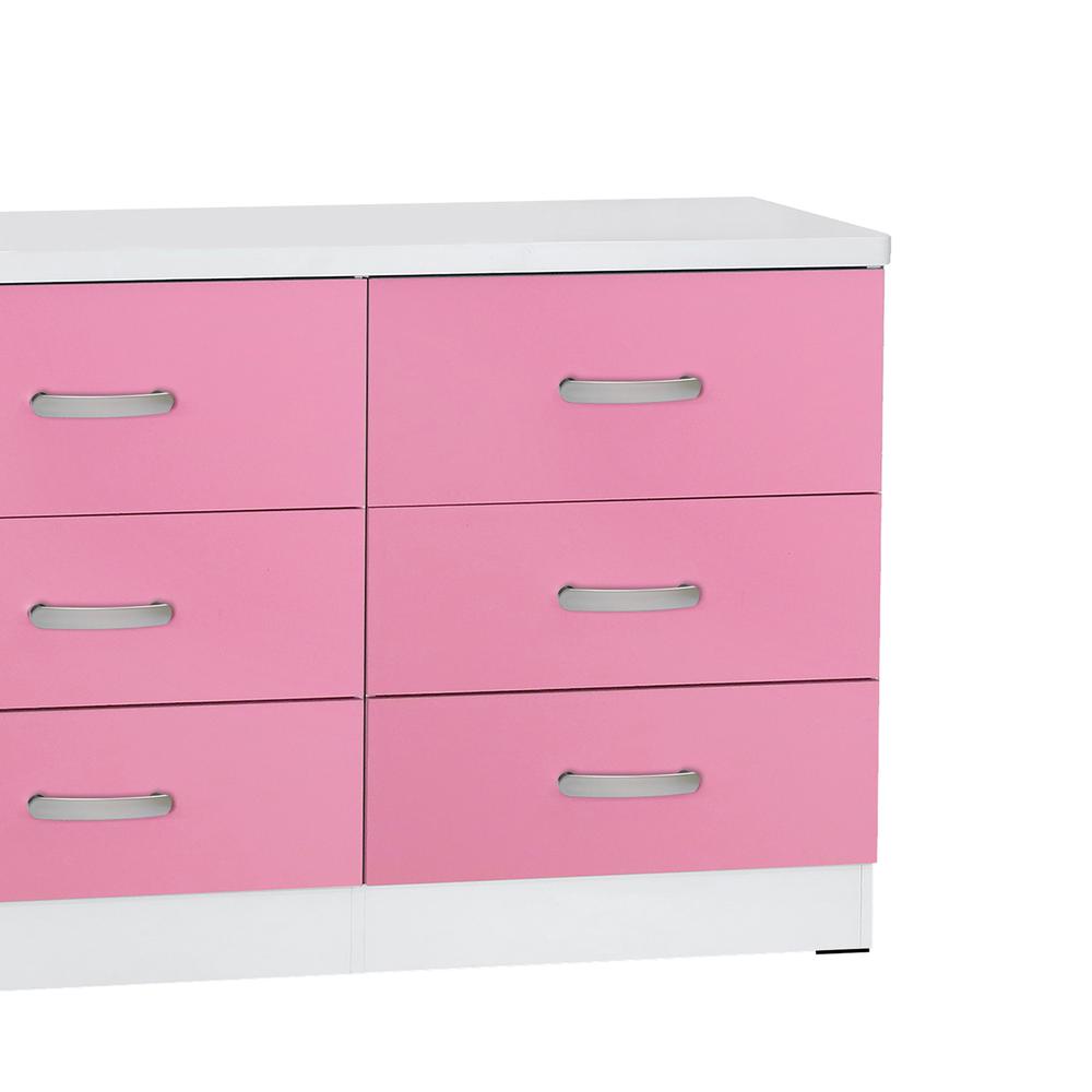 Better Home Products DD & PAM 6 Drawer Engineered Wood Dresser in White and Pink. Picture 4