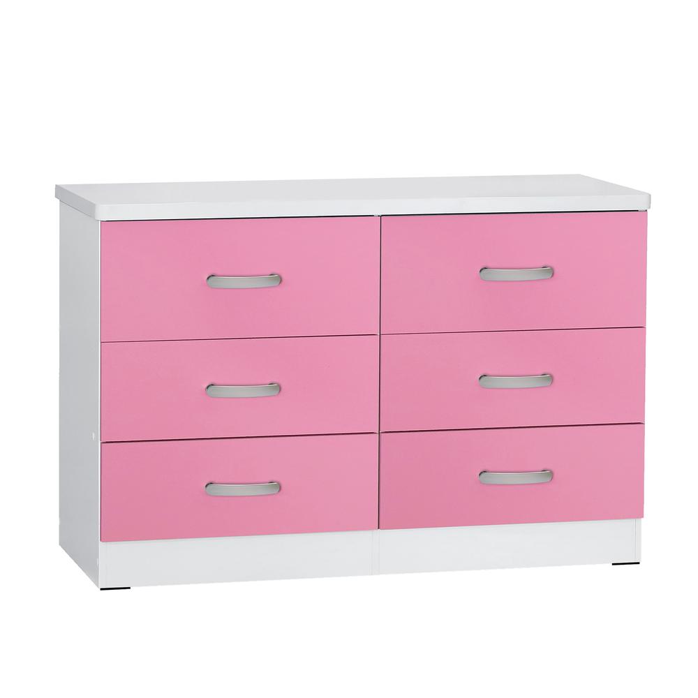 Better Home Products DD & PAM 6 Drawer Engineered Wood Dresser in White and Pink. Picture 5