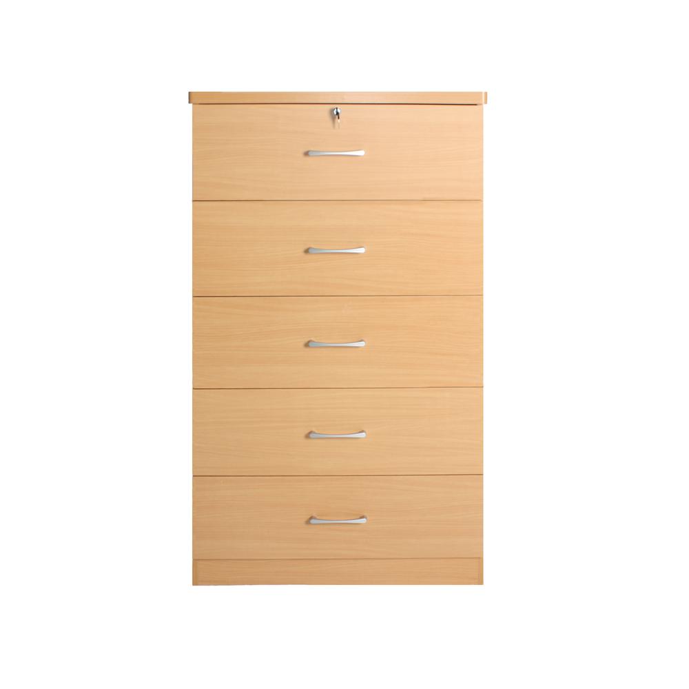 Better Home Products Olivia Wooden Tall 5 Drawer Chest Bedroom Dresser in Beech. Picture 2