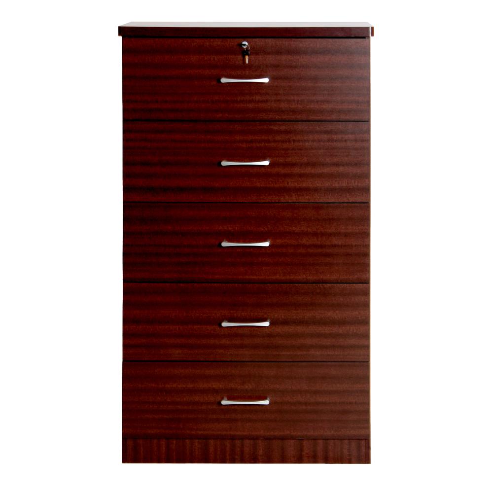 Better Home Products Olivia Wooden Tall 5 Drawer Chest Bedroom Dresser Mahogany. Picture 2