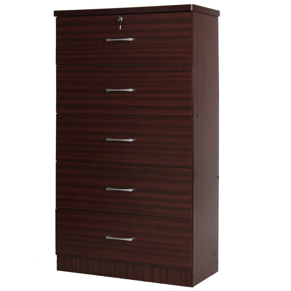 Better Home Products Olivia Wooden Tall 5 Drawer Chest Bedroom Dresser Mahogany. Picture 3