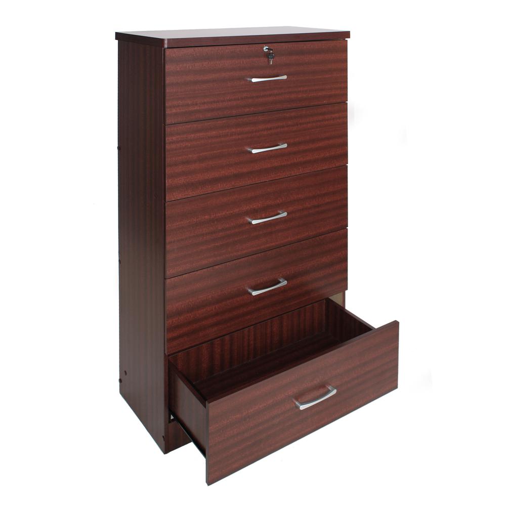 Better Home Products Olivia Wooden Tall 5 Drawer Chest Bedroom Dresser Mahogany. Picture 5