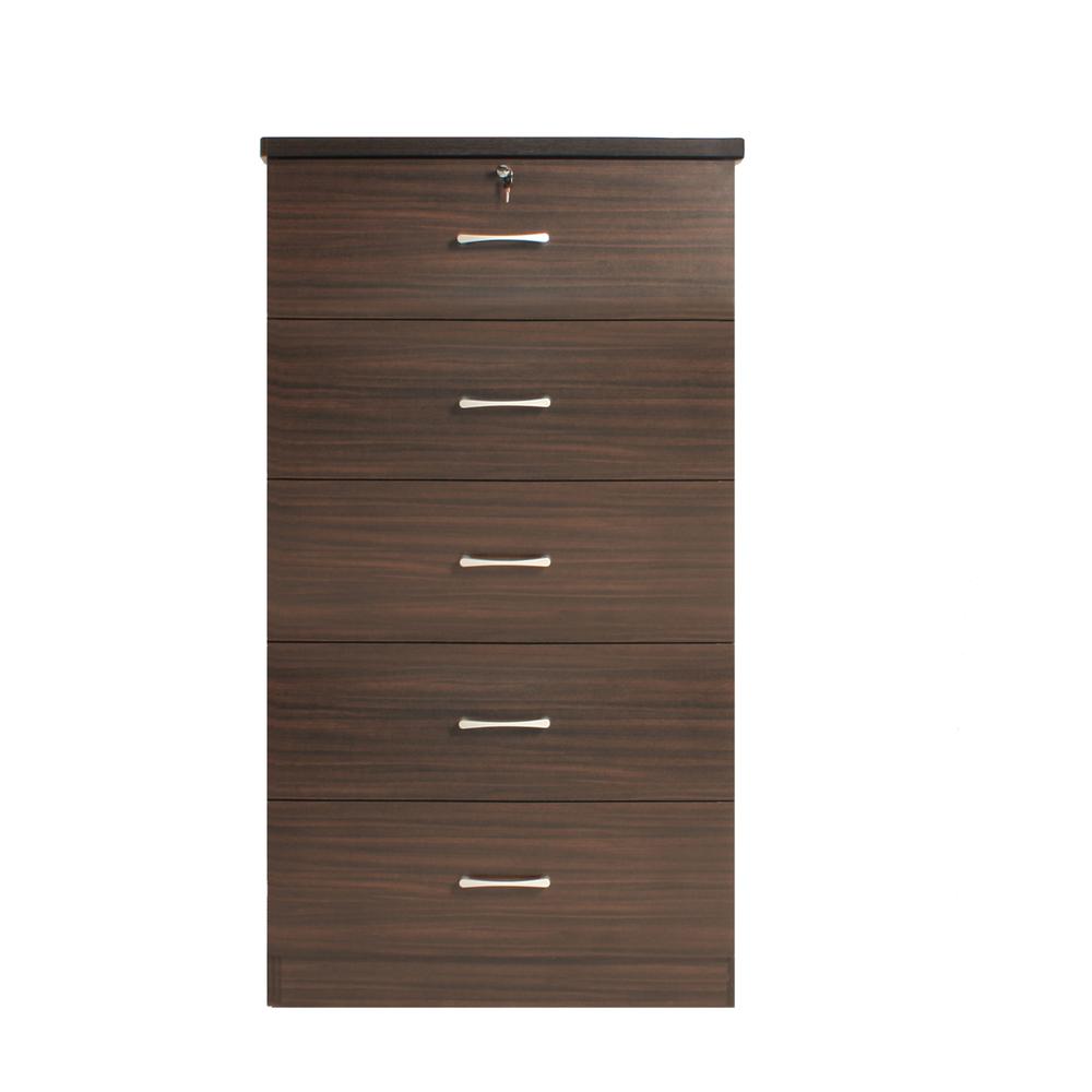 Better Home Products Olivia Wooden Tall 5 Drawer Chest Bedroom Dresser Tobacco. Picture 2