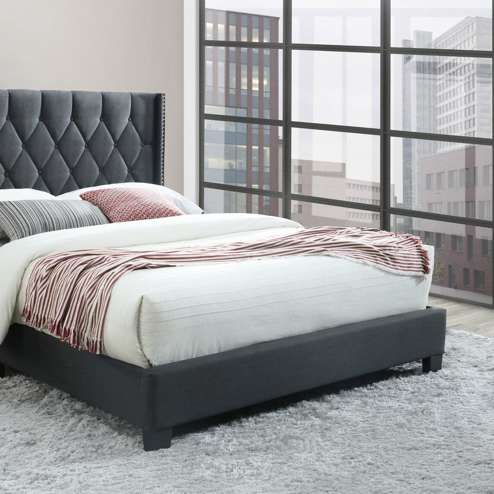 Better Home Products Amelia Fabric Tufted Queen Platform Bed in Charcoal. Picture 3