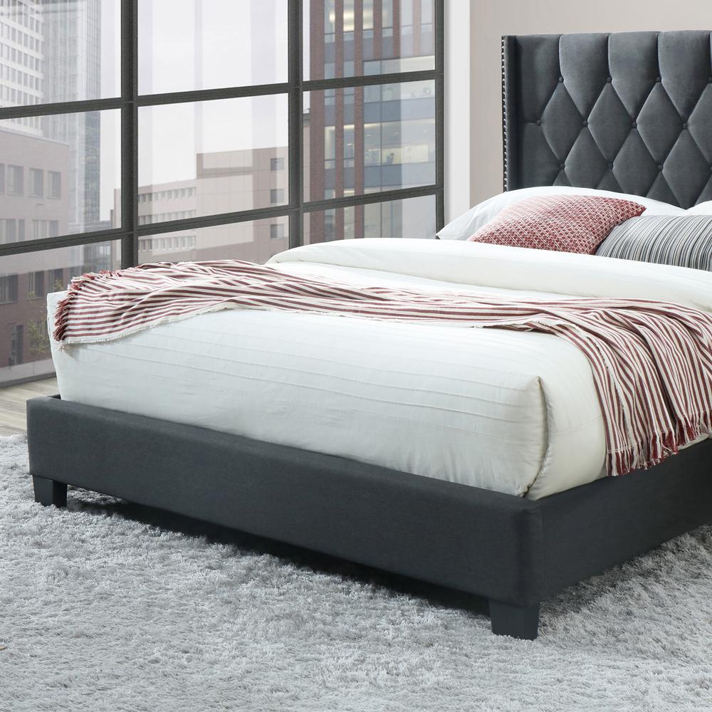 Better Home Products Amelia Fabric Tufted Queen Platform Bed in Charcoal. Picture 4
