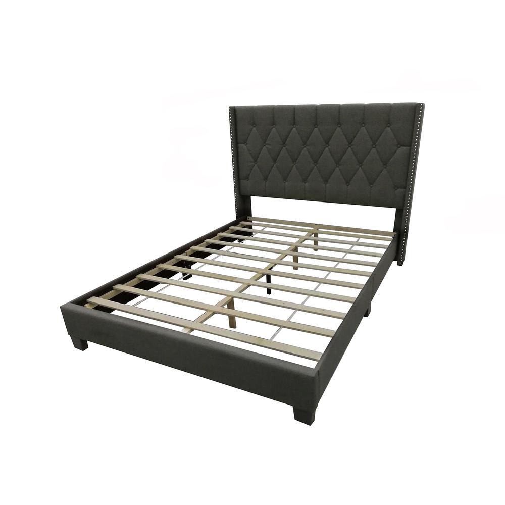 Better Home Products Amelia Fabric Tufted Queen Platform Bed in Charcoal. Picture 1