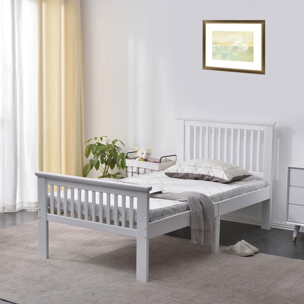 Better Home Products Jassmine Solid Wood Platform Pine Twin Bed in White. Picture 1