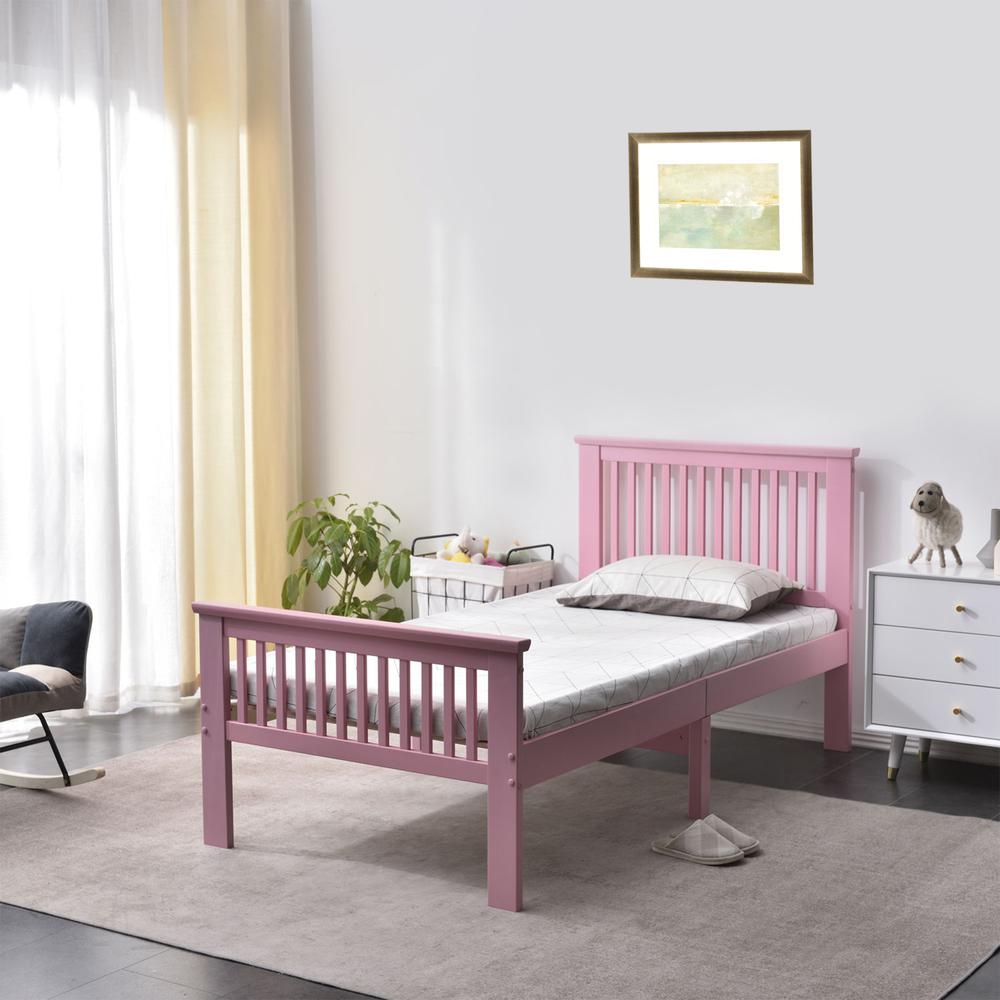 Better Home Products Jassmine Solid Wood Platform Pine Twin Bed in Pink. Picture 2