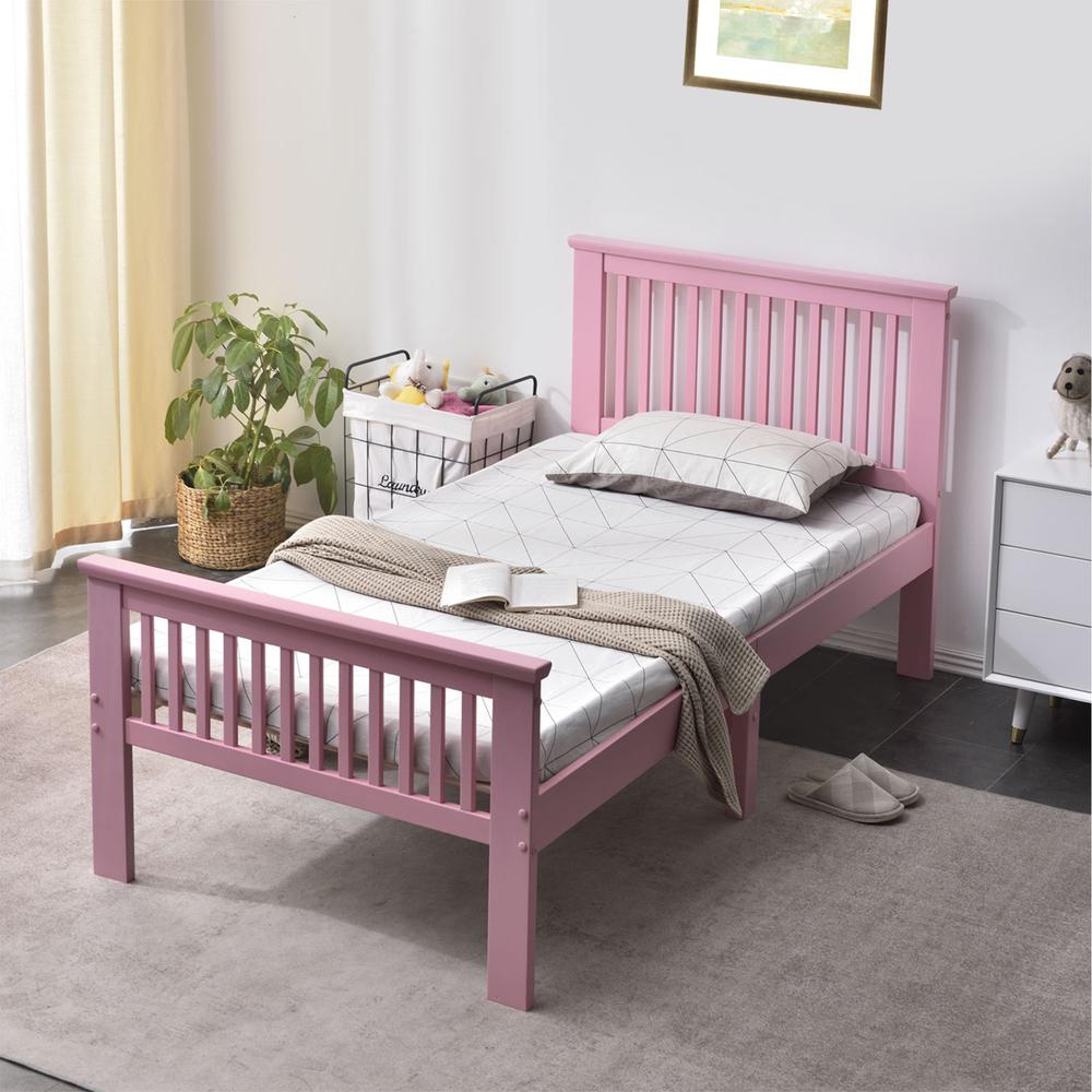 Better Home Products Jassmine Solid Wood Platform Pine Twin Bed in Pink. Picture 3