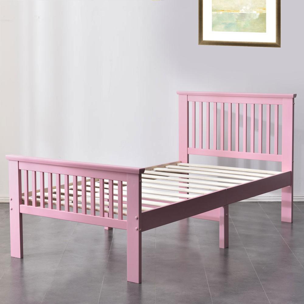 Better Home Products Jassmine Solid Wood Platform Pine Twin Bed in Pink. Picture 10