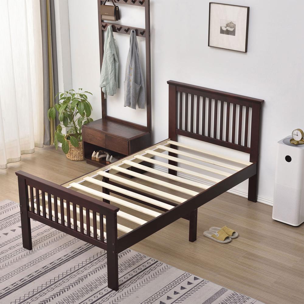 Better Home Products Jassmine Solid Wood Platform Pine Twin Bed in Mahogany. Picture 5