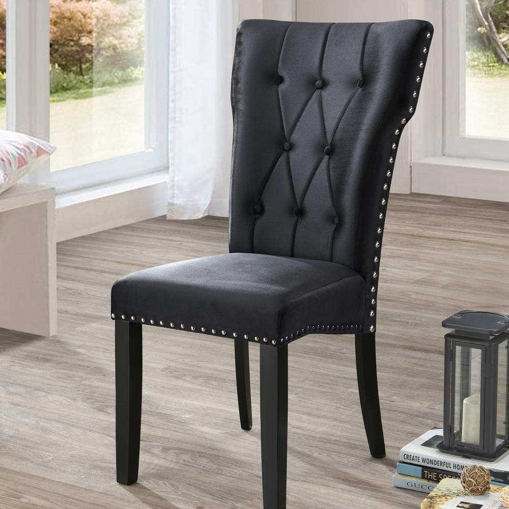 Better Home Products La Costa Velvet Tufted Dining Chair Set of 2 in Black. Picture 6