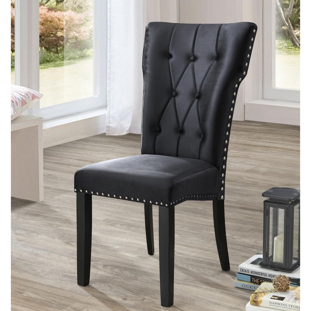 Better Home Products La Costa Velvet Tufted Dining Chair Set of 2 in Black. Picture 5