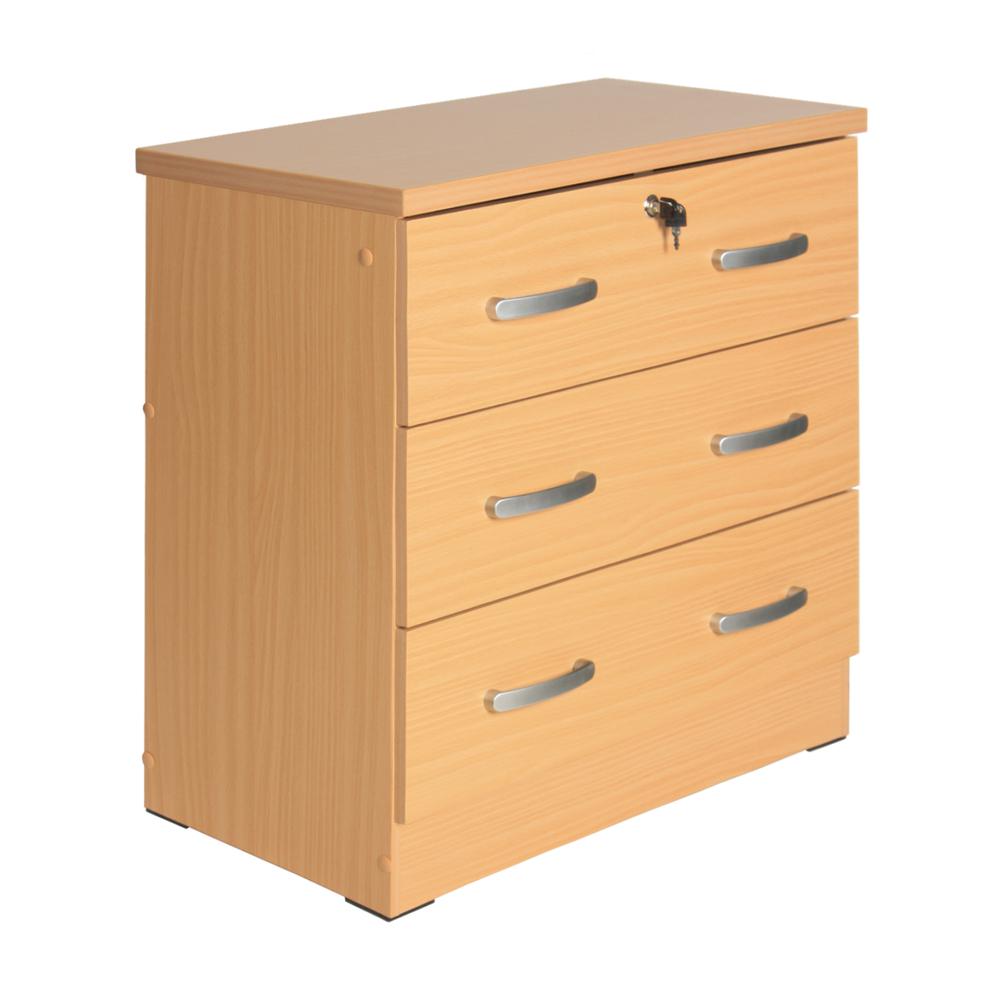 Better Home Products Cindy Wooden 3 Drawer Chest Bedroom Dresser in Beech. Picture 1