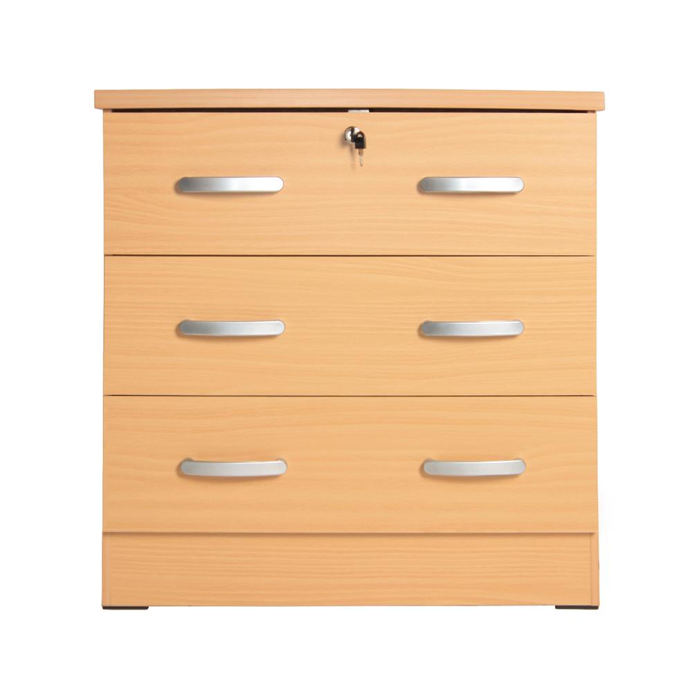 Better Home Products Cindy Wooden 3 Drawer Chest Bedroom Dresser in Beech. Picture 2