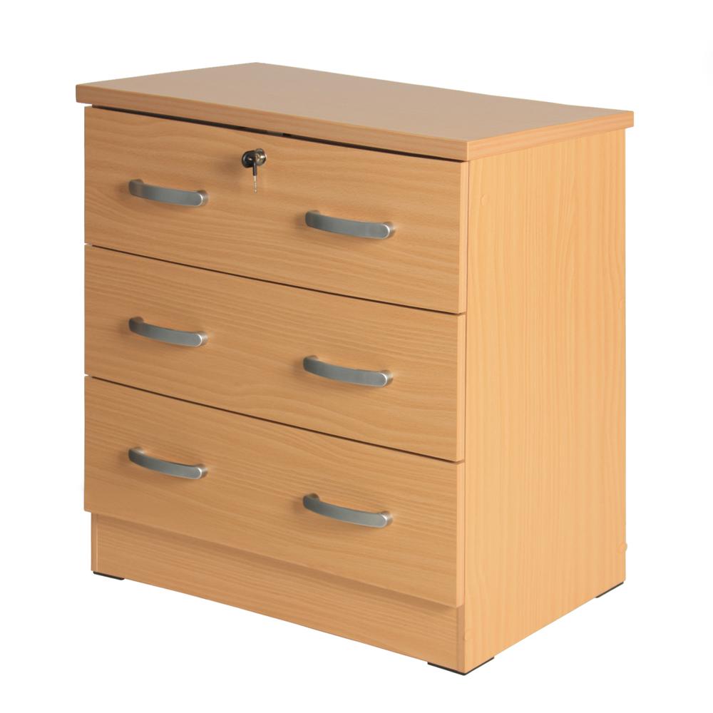 Better Home Products Cindy Wooden 3 Drawer Chest Bedroom Dresser in Beech. Picture 3