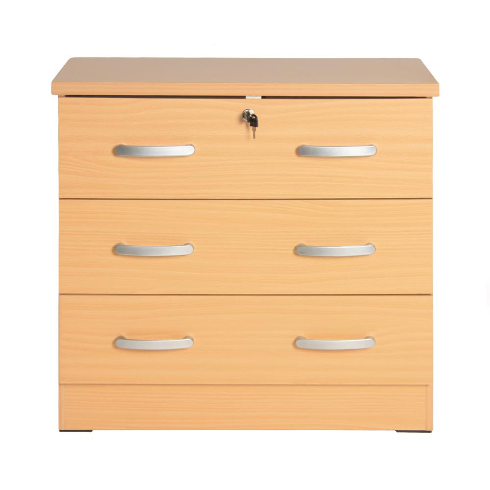Better Home Products Cindy Wooden 3 Drawer Chest Bedroom Dresser in Beech. Picture 4