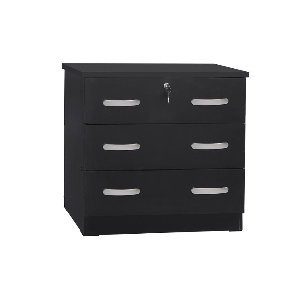 Better Home Products Cindy Wooden 3 Drawer Chest Bedroom Dresser in Black. Picture 1