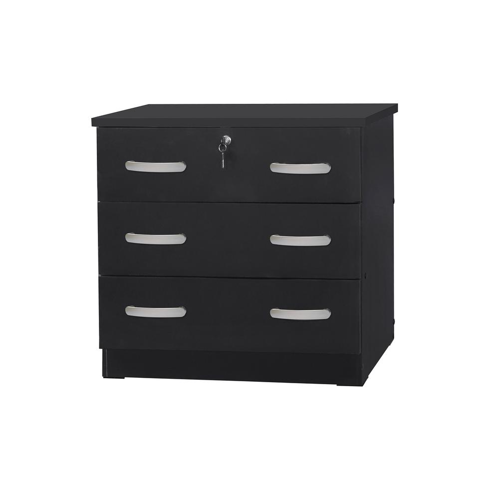 Better Home Products Cindy Wooden 3 Drawer Chest Bedroom Dresser in Black. Picture 2