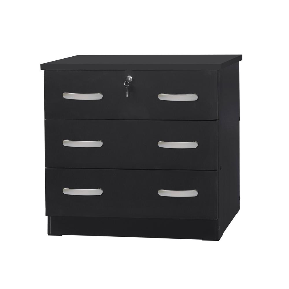 Better Home Products Cindy Wooden 3 Drawer Chest Bedroom Dresser in Black. Picture 3