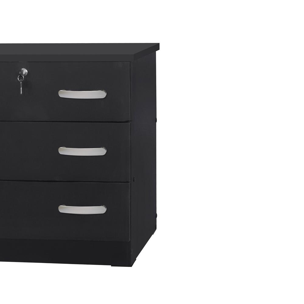 Better Home Products Cindy Wooden 3 Drawer Chest Bedroom Dresser in Black. Picture 4