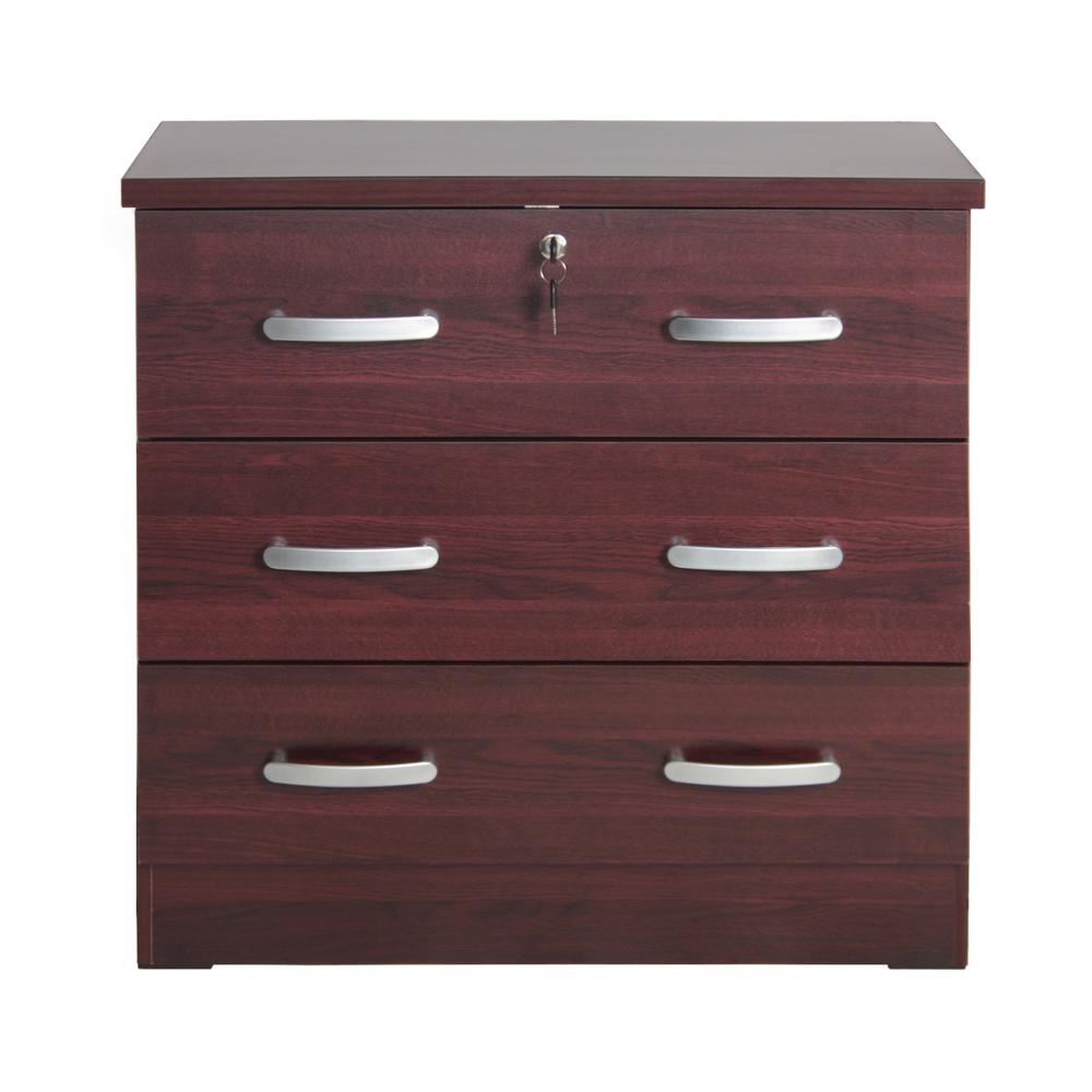 Better Home Products Cindy Wooden 3 Drawer Chest Bedroom Dresser in Mahogany. Picture 2