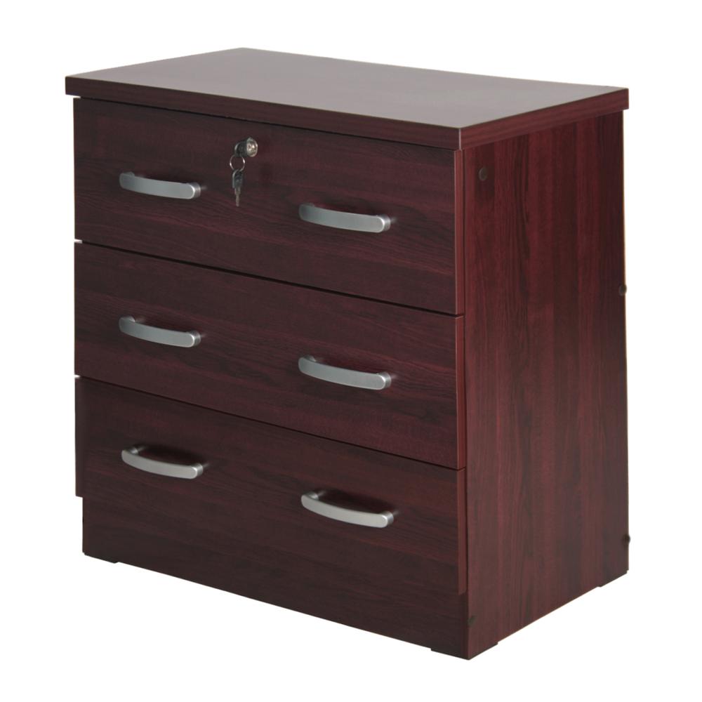 Better Home Products Cindy Wooden 3 Drawer Chest Bedroom Dresser in Mahogany. Picture 3