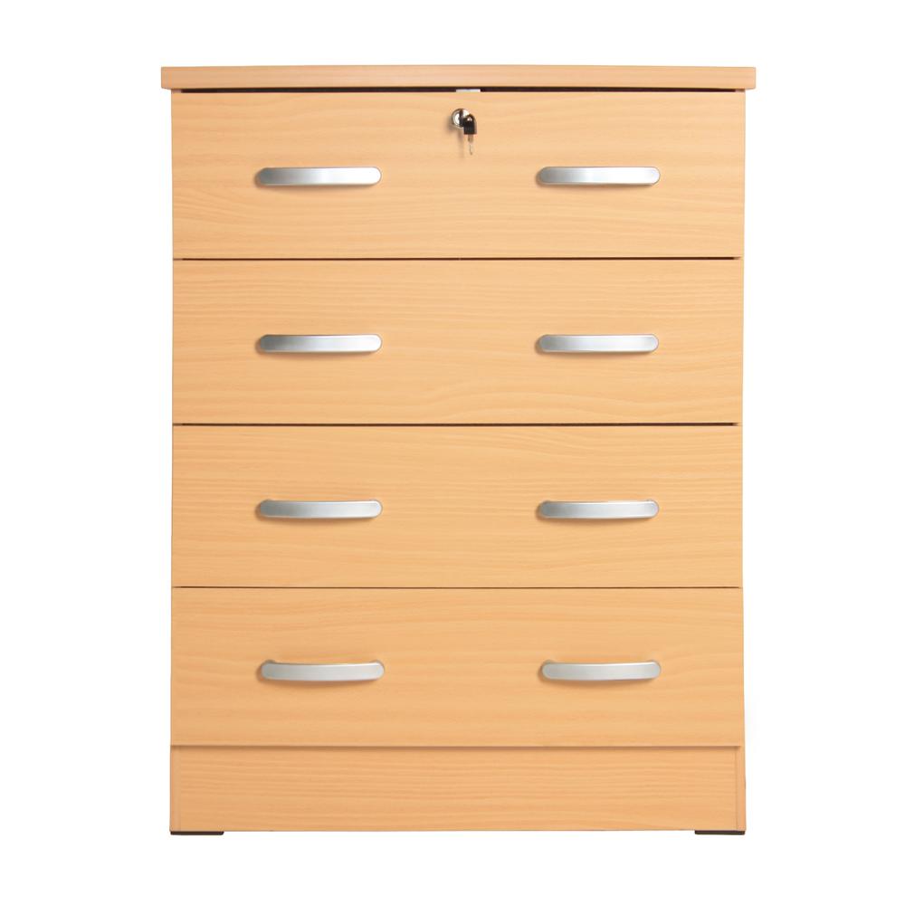 Better Home Products Cindy 4 Drawer Chest Wooden Dresser with Lock Beech (Maple). Picture 2