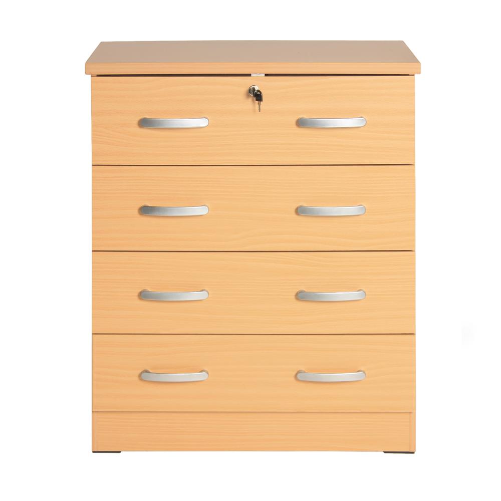 Better Home Products Cindy 4 Drawer Chest Wooden Dresser with Lock Beech (Maple). Picture 3