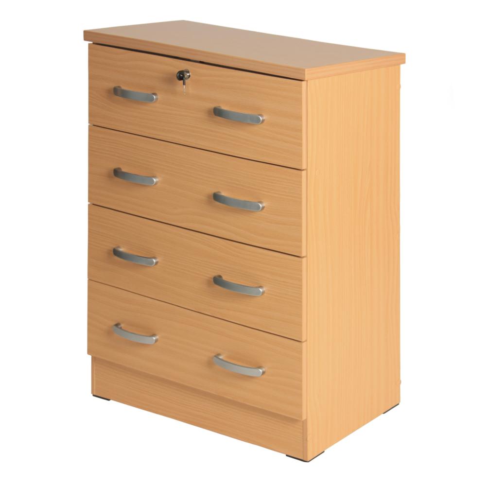 Better Home Products Cindy 4 Drawer Chest Wooden Dresser with Lock Beech (Maple). Picture 4