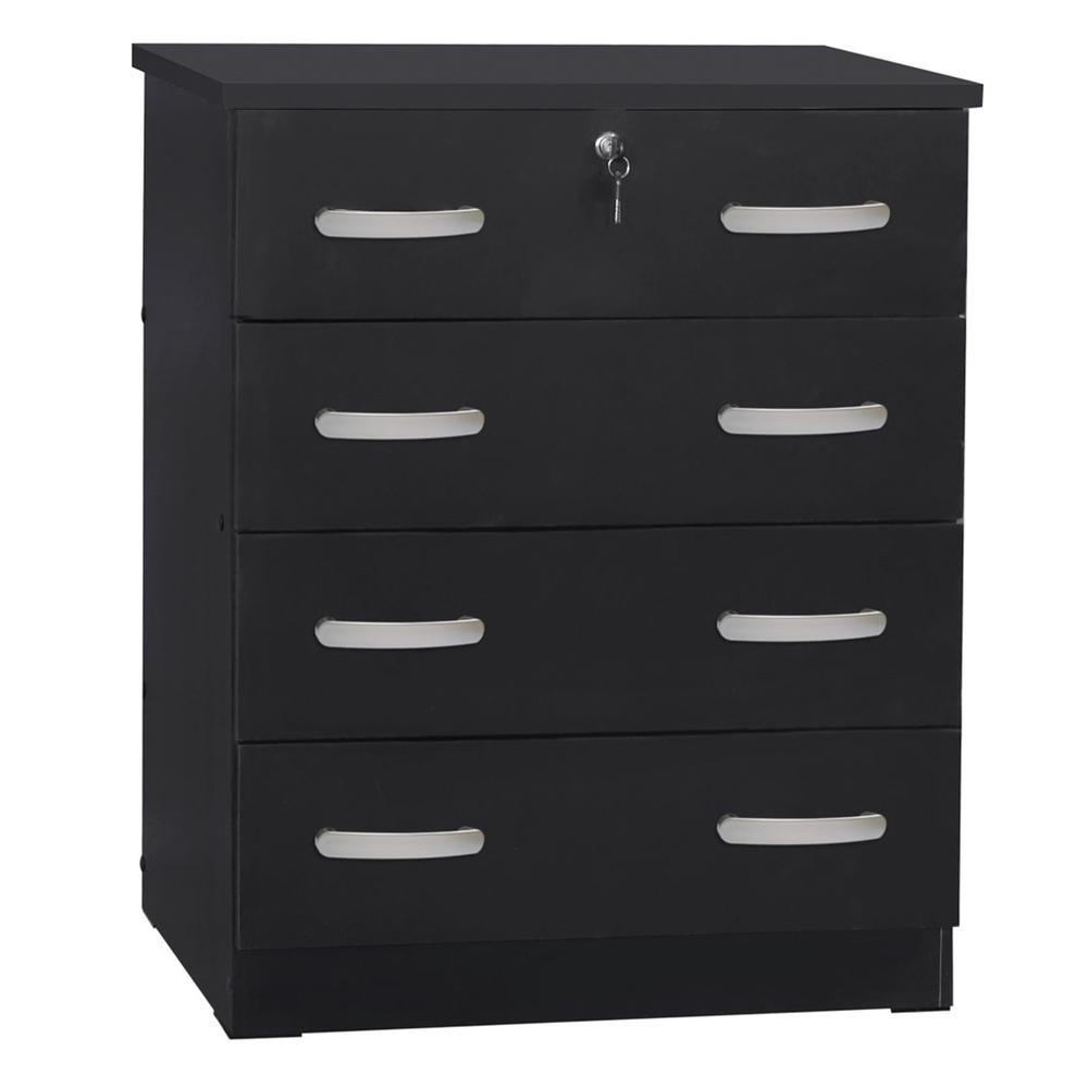 Better Home Products Cindy 4 Drawer Chest Wooden Dresser with Lock in Black. Picture 2