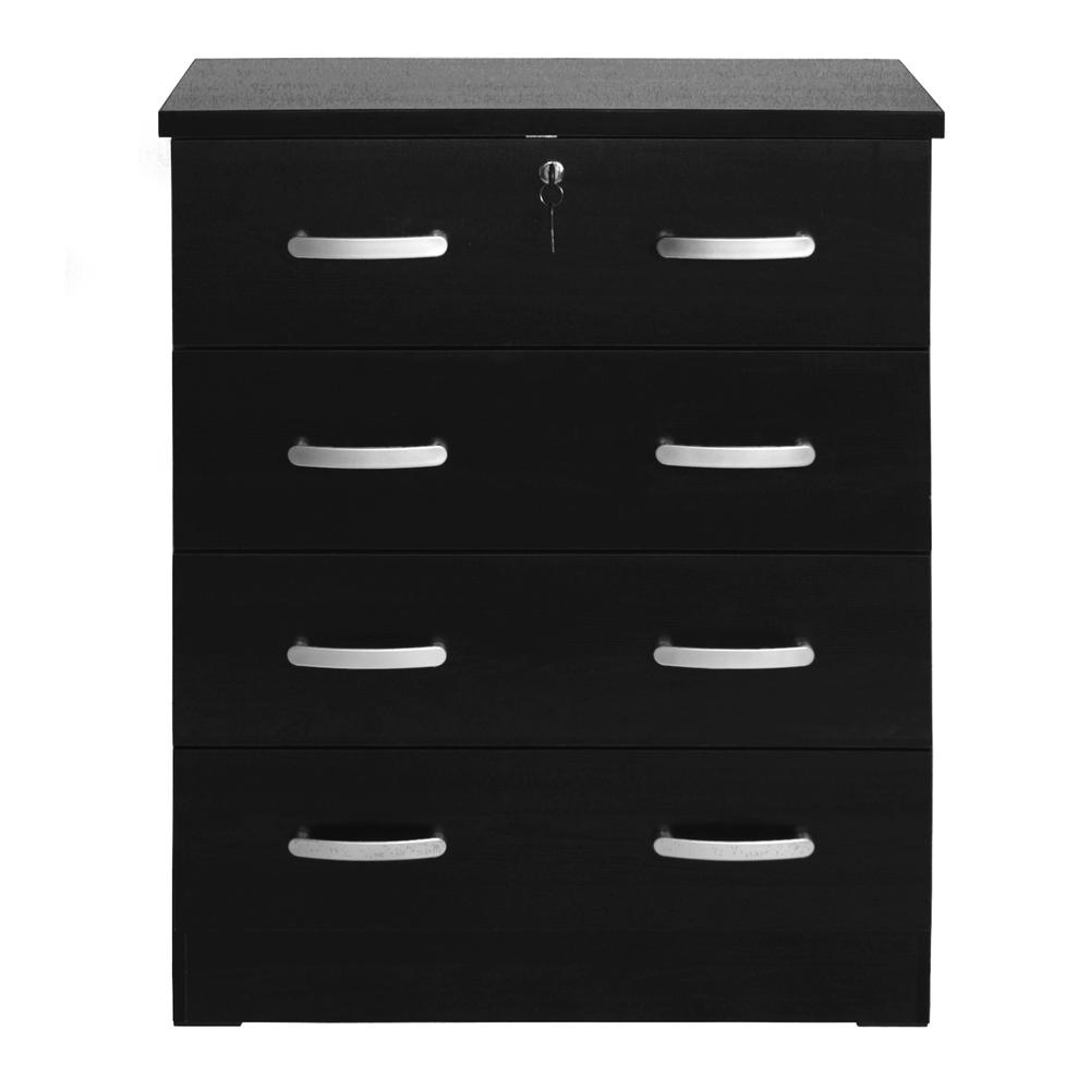 Better Home Products Cindy 4 Drawer Chest Wooden Dresser with Lock in Black. Picture 3