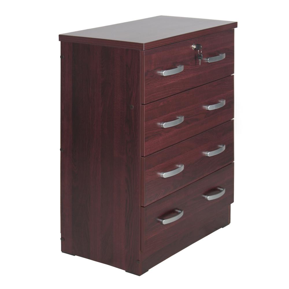 Better Home Products Cindy 4 Drawer Chest Wooden Dresser with Lock in Mahogany. Picture 2