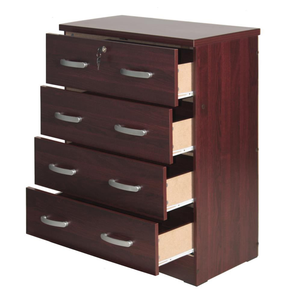 Better Home Products Cindy 4 Drawer Chest Wooden Dresser with Lock in Mahogany. Picture 3