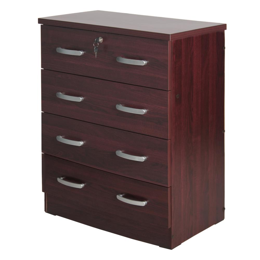 Better Home Products Cindy 4 Drawer Chest Wooden Dresser with Lock in Mahogany. Picture 7