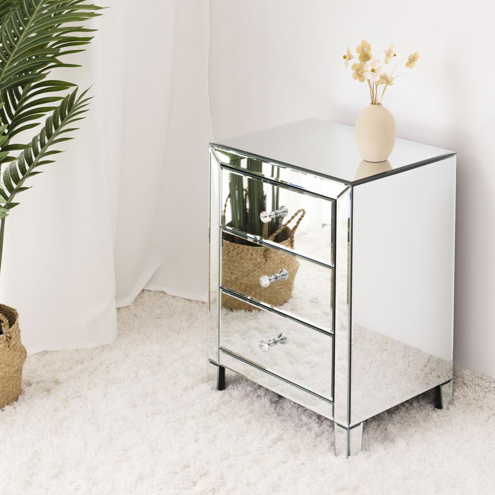 Better Home Products Mirrored Nightstand with 3 Drawers. Picture 7