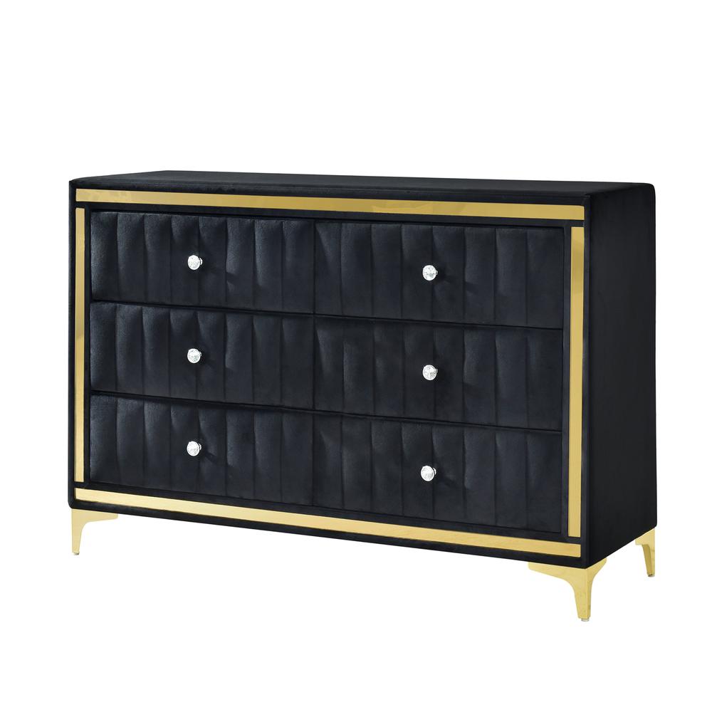 Velvet 6 Drawer Dresser with Gold Legs and Trim. Picture 4