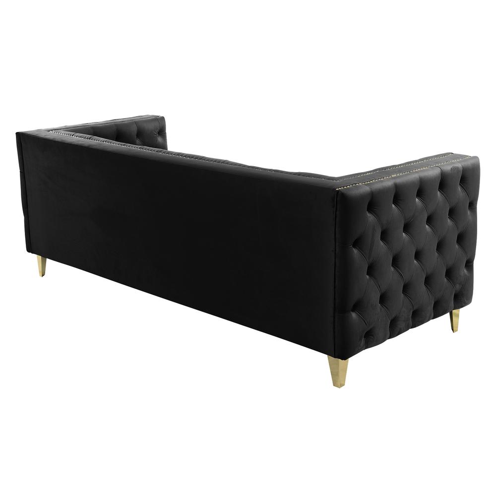 Luxe Velvet Sofa with Gold Legs, Gold Nail head Trim and Button-Tufted Design. Picture 7
