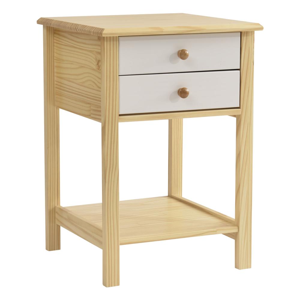 Better Home Products Solid Pine Wood 2 Drawer Nightstand in White & Natural. Picture 5