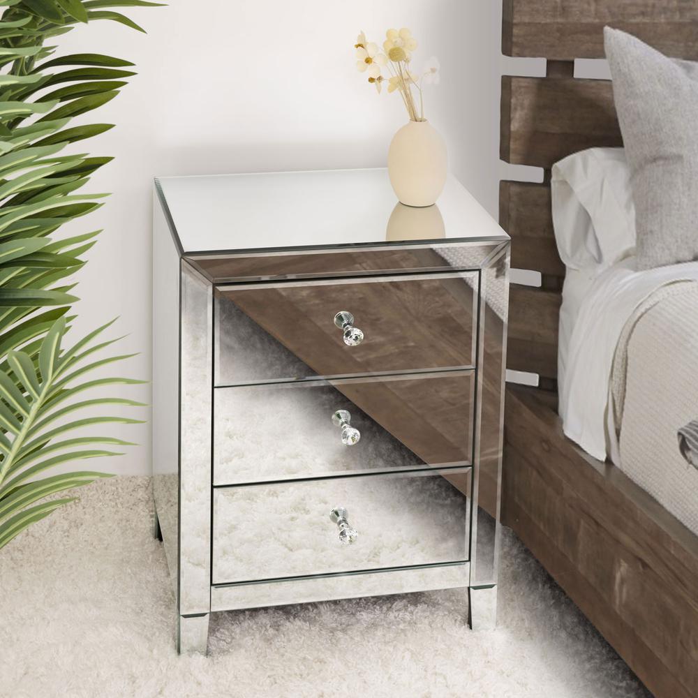 Better Home Products Mirrored Nightstand with 3 Drawers. Picture 5